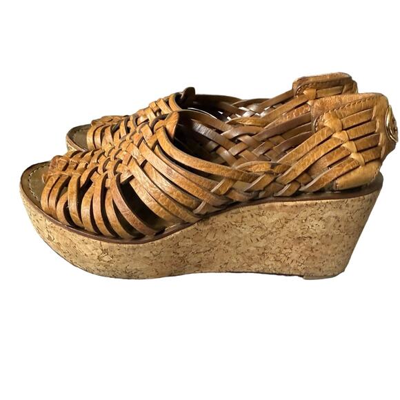Tory Burch Leather Platform Wedge Heels Sandals Women’s 6 - Picture 1 of 12